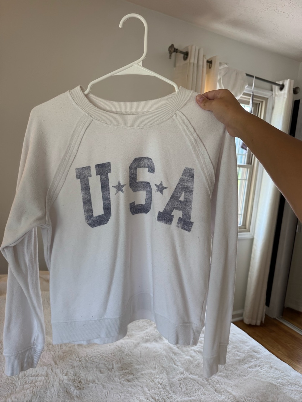 Grayson Threads White Crewneck Sweatshirt with Faded USA Print